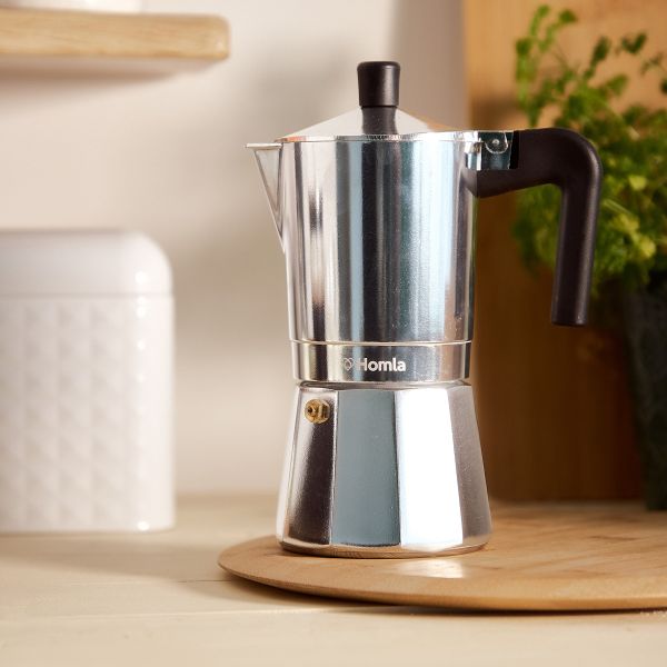 The silver 6-cup BASICO MOKKA espresso maker